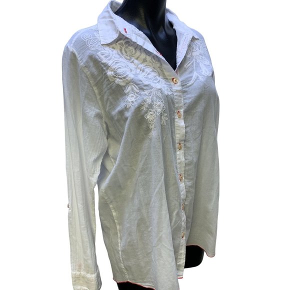 *3 J Workshop White Button Down Embroidered Large - Picture 2 of 5